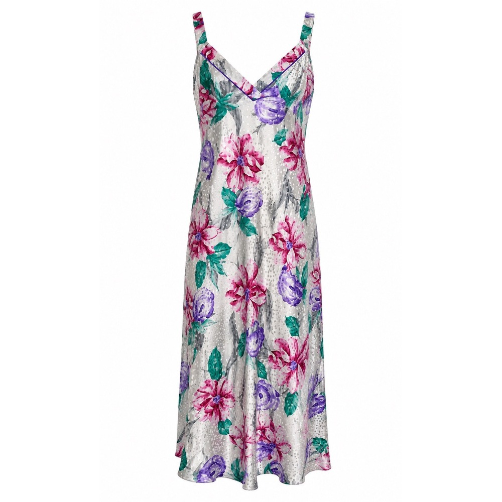 Olianer Floral Satin Maxi Slip Dress Nightgown Large USA Cottagecore Vintage 80s